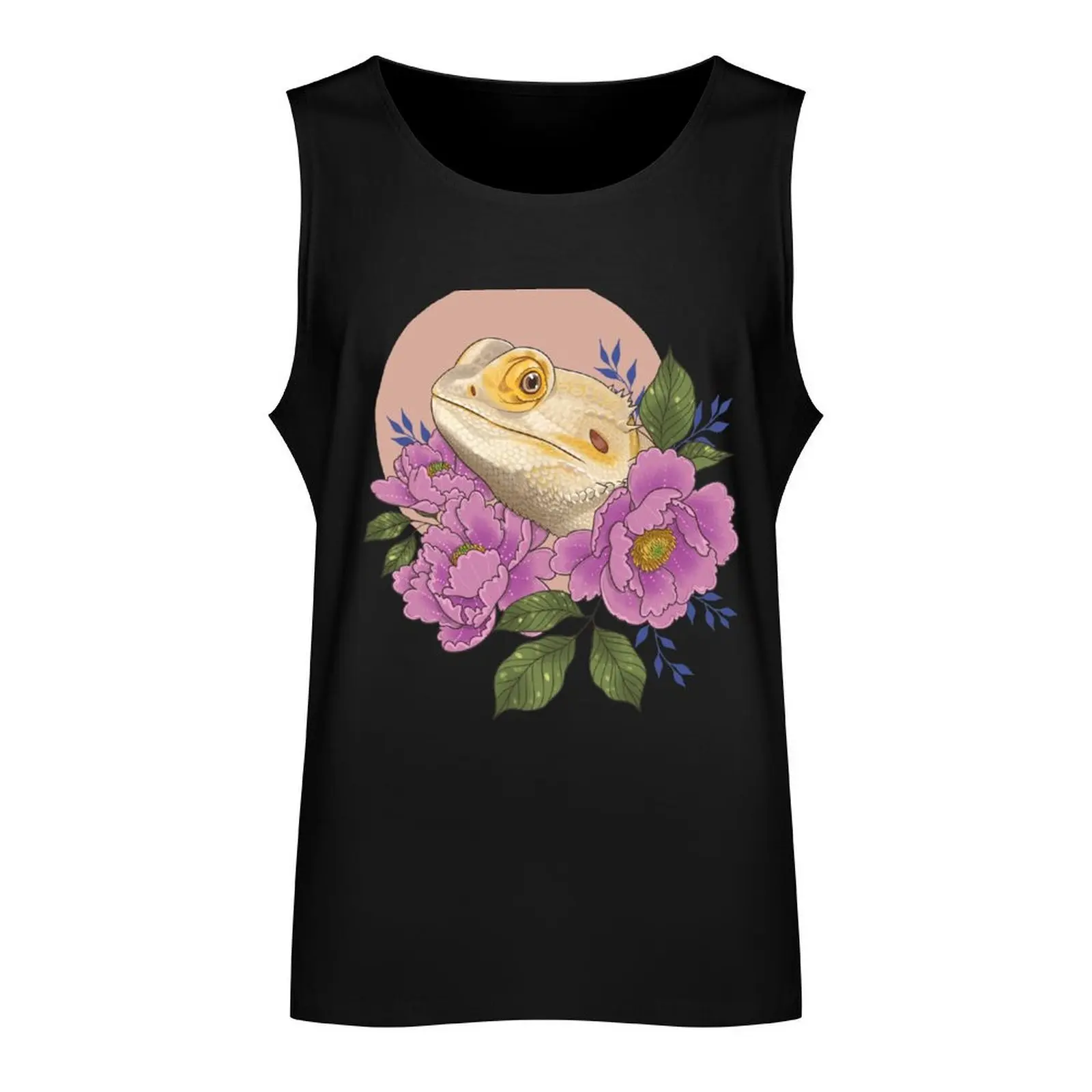 Bearded Dragon with Peonies Tank Top fitness gym t-shirts bodybuilding for men gym wear men