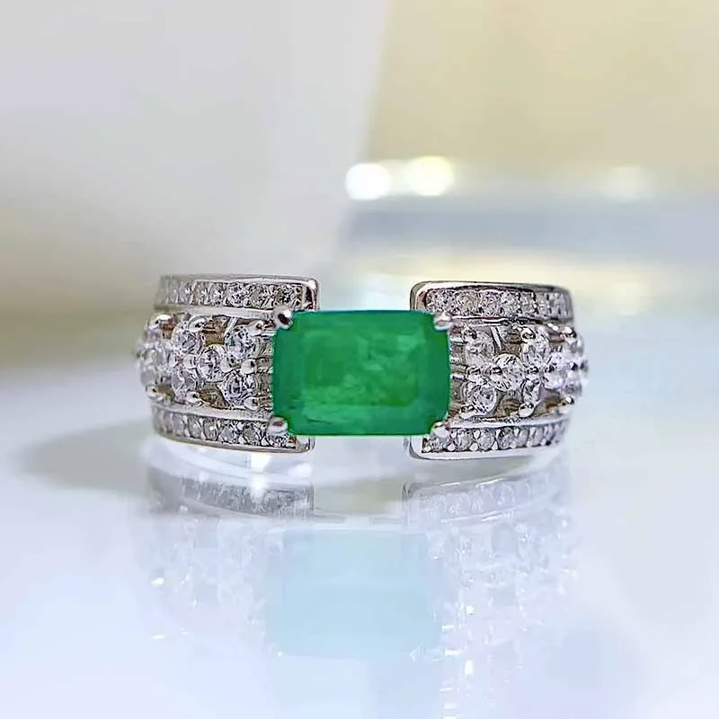 SpringQiaoer 100% 925 Sterling Silver 1CT Emerald High Carbon Diamonds Gemstone Wedding Engagement Ring Jewelry Wedding Band