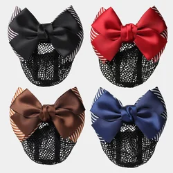 Fashion Multi-layer Bow Solid Color Satin Stripe Fine Closely Woven Mesh Flower Spring Clip Hairpin New Hair Accessories