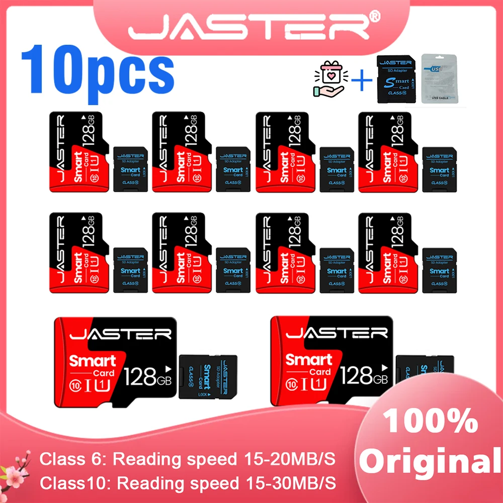 

10PCS/LOT 100% Original JASTER Memory SD Card 64GB 32GB Class 10TF 32GB Gift Card Reader for Photography Camera Flash Card 128GB