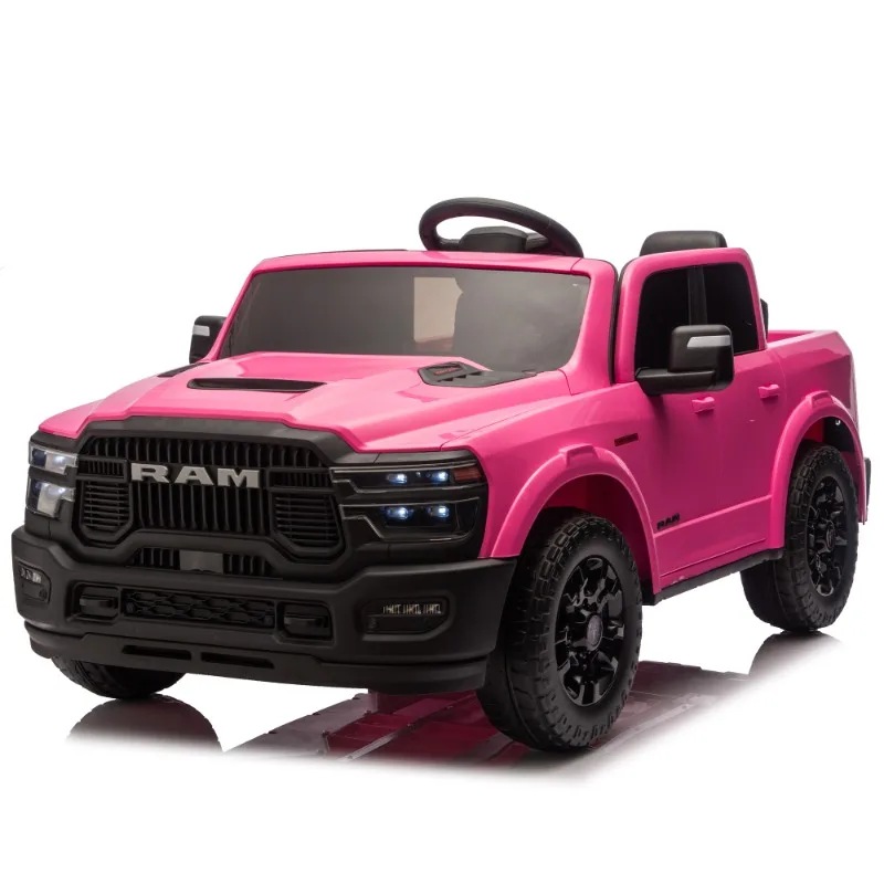 Pink RAM Kids Electric Ride On Truck 12V Battery Powered Toy Car with LED Lights for Children Boys Girls Outdoor Play Vehicle