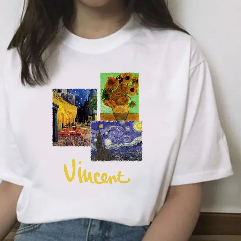 Frauen Tops Harajuku Weibliche Kleidung Camiseta Feminina Sonnenblumen Gedruckt T-shirt Van Gogh Kunst T Shirts Mode Ästhetische Kleidung