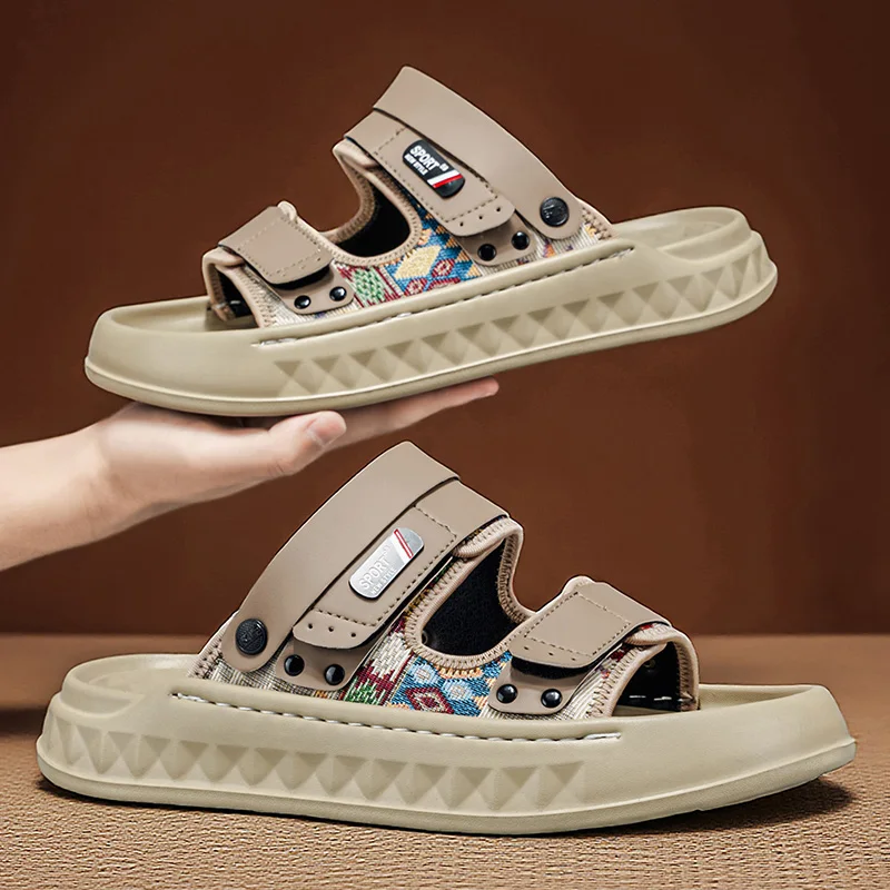 

Летние мужские нескользящие пляжные сандалии, повседневная обувь на плоской подошве, дышащие мужские сандалии, уличные и домашние тапочки для ванной, сандалии из ЭВА