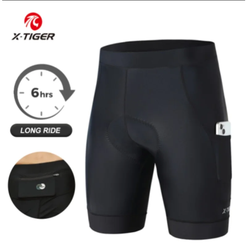 

X-TIGER Cycling Shorts Men 5D Padded with Back Pocket Anti-Slip Breathable Biking Riding Half Pants Tights Road Mtb Bike Shorts