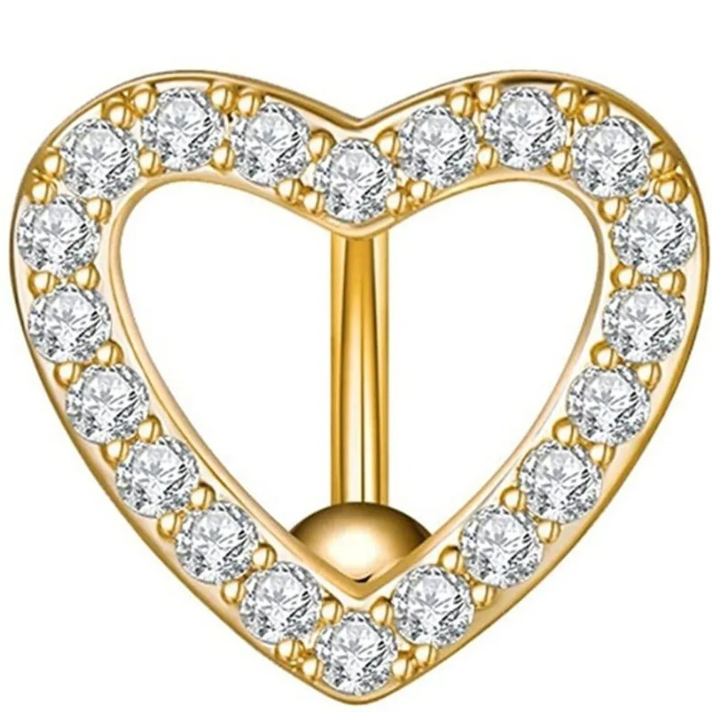 Fashion Stainless Steel Navel Barbell Jewelry Rhinestone Sparkling Heart Belly Button Ring Individual Unique Navel Ring Daily