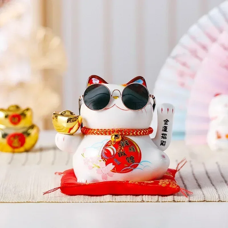 

5 inch automatic shaking hand lucky cat mini trumpet ceramic decoration home decoration friends shop opening gift