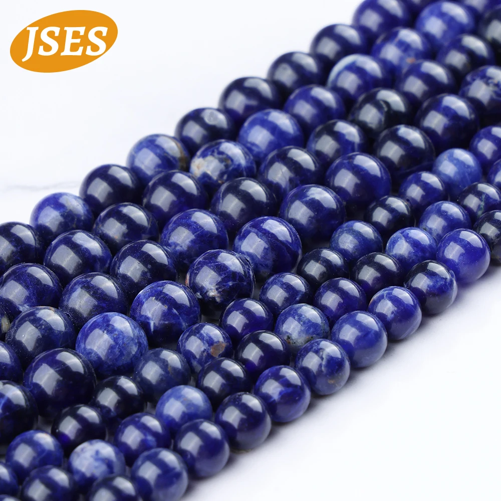 3A Natural Stone Blue Sodalite Vein Round Loose Beads Jewelry Making Craft DIY Gift Bracelets Necklace Accessories Wholesale