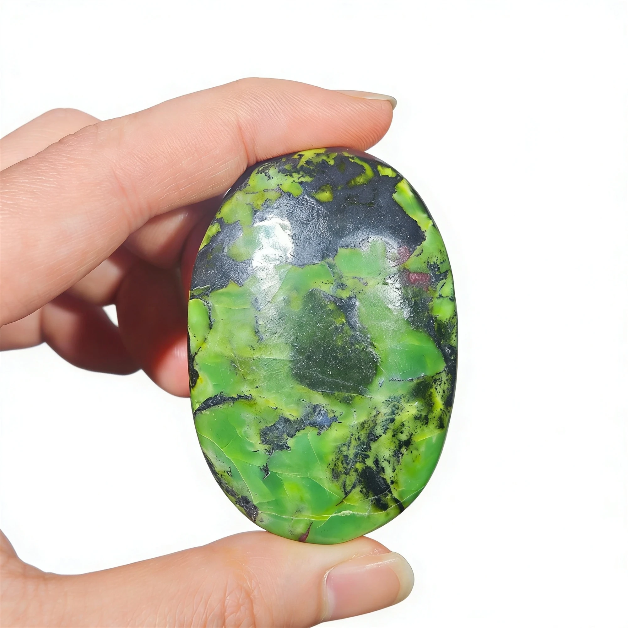 

1pc Green Opal Crystal Palm Stone with Black Veined Texture, Home Decor, Christmas, Halloween, Easter, Valentine's Day Gift