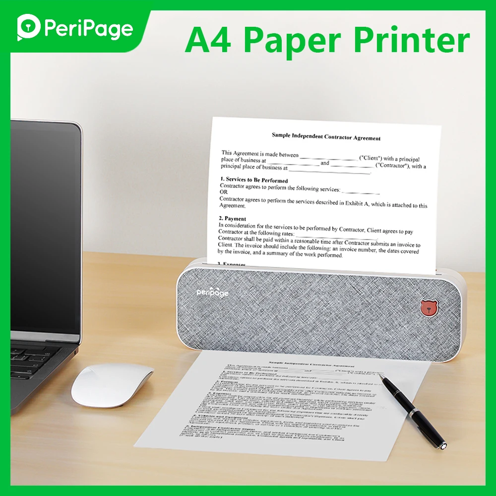 PeriPage A4 Paper Printer Direct Thermal Transfer Wirless Mobile Photo Printer USB BT Connection Support 2''/3''/4'' Paper Width