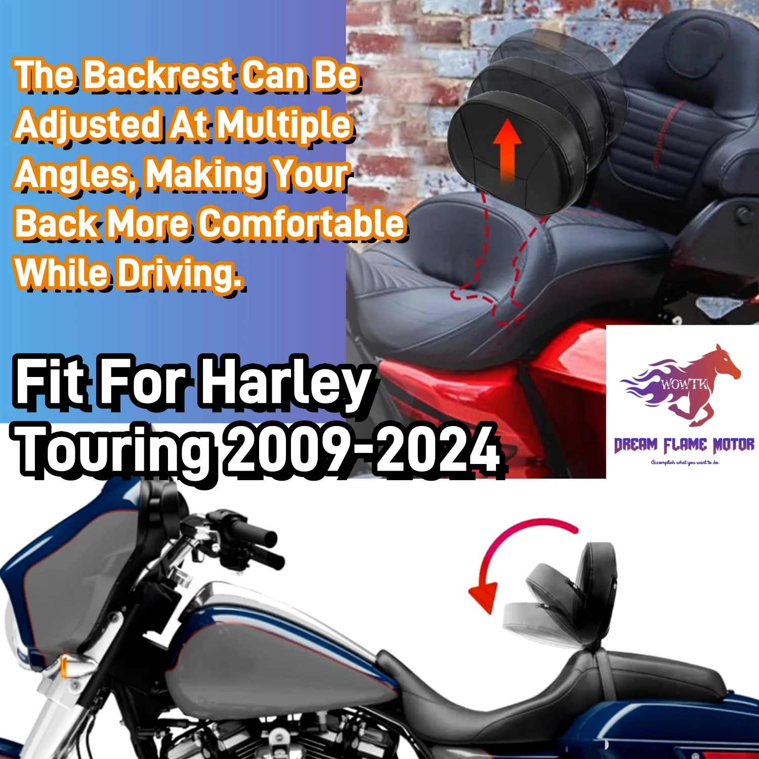 Detachable Adjustable Motorcycle Driver Rider Backrest Pad For Harley Touring CVO Street Glide Road King Ultra Electra 2009-2026