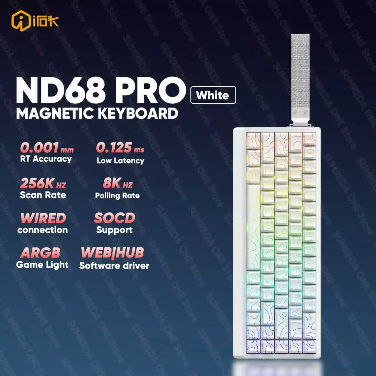 IROK ND68 Pro Gaming Tastiera meccanica 68% layout Interruttore magnetico Effetto Hall 8K RT0.001mm RGB GASKET Tastiera da gioco cablata