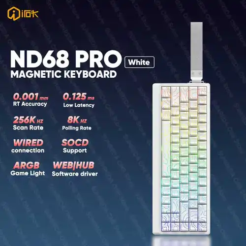 Imagen 2 del producto Teclado mecánico para juegos IROK ND68 Pro, diseño 68%, interruptor magnético, efecto Hall, 8K RT0.001mm, junta RGB, teclado para juegos por cable