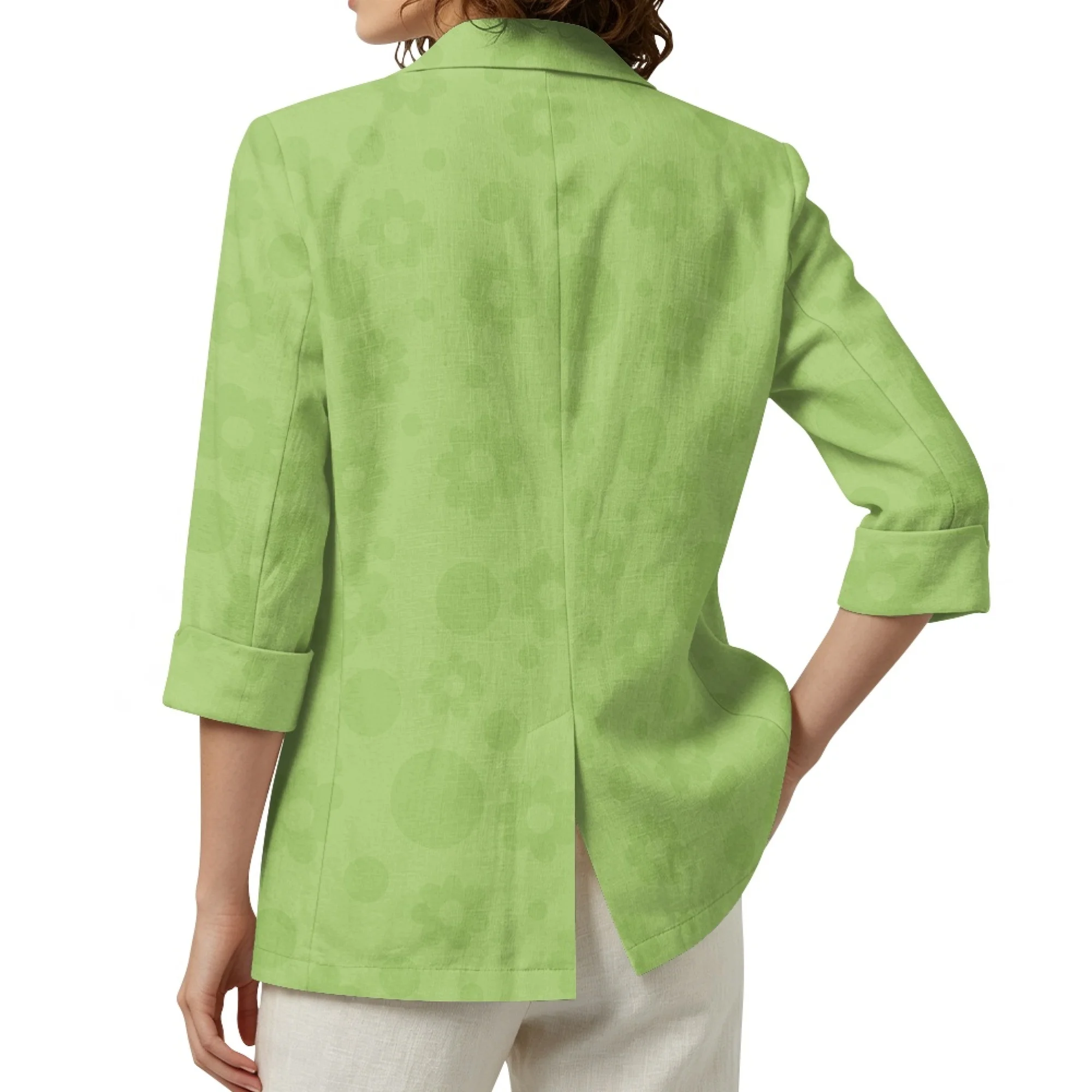 2026 Collection Linen Blazer With Pockets Elegant Plus Size Lady Long Sleeves Solid Color Outerwear Fashionable Commuter Style