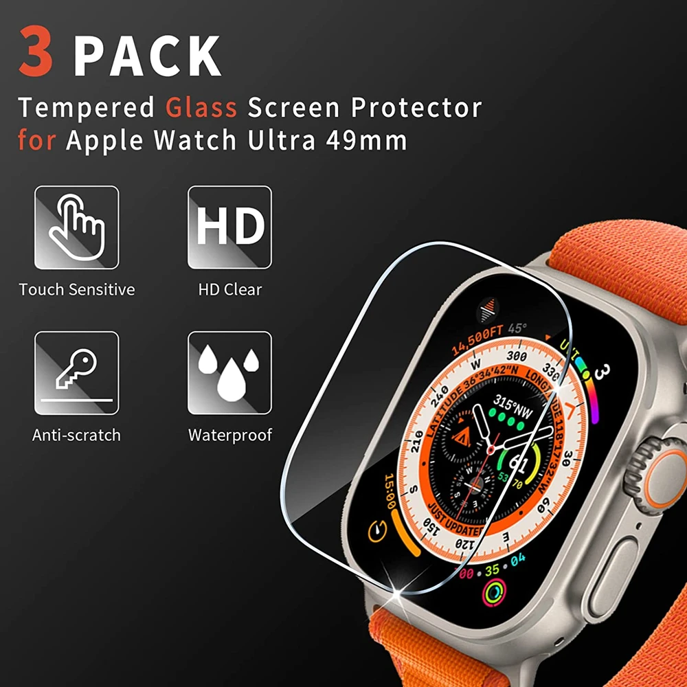 Tempered Glass for Apple Watch Ultra 3/2 49mm Screen Protector Anti-Scratch for iwatch Ultra Smartwatch H26 Pro+ HK11 Ultra