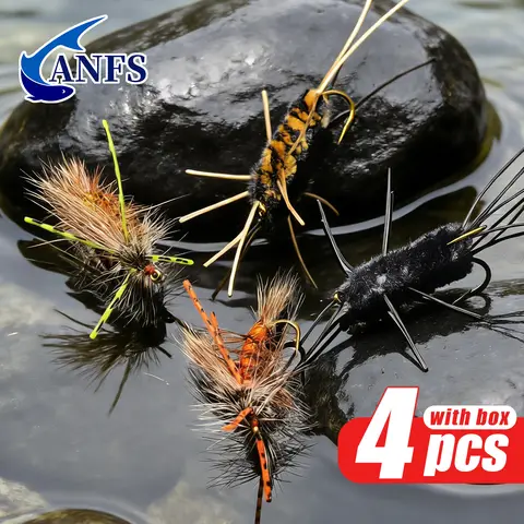 ANFS Nymph & Stimulator Fly Fishing Flies-Trout and Bass Wet Dry Fly Pattern Assorted - 4Pack/Set Flies Hook Size #8