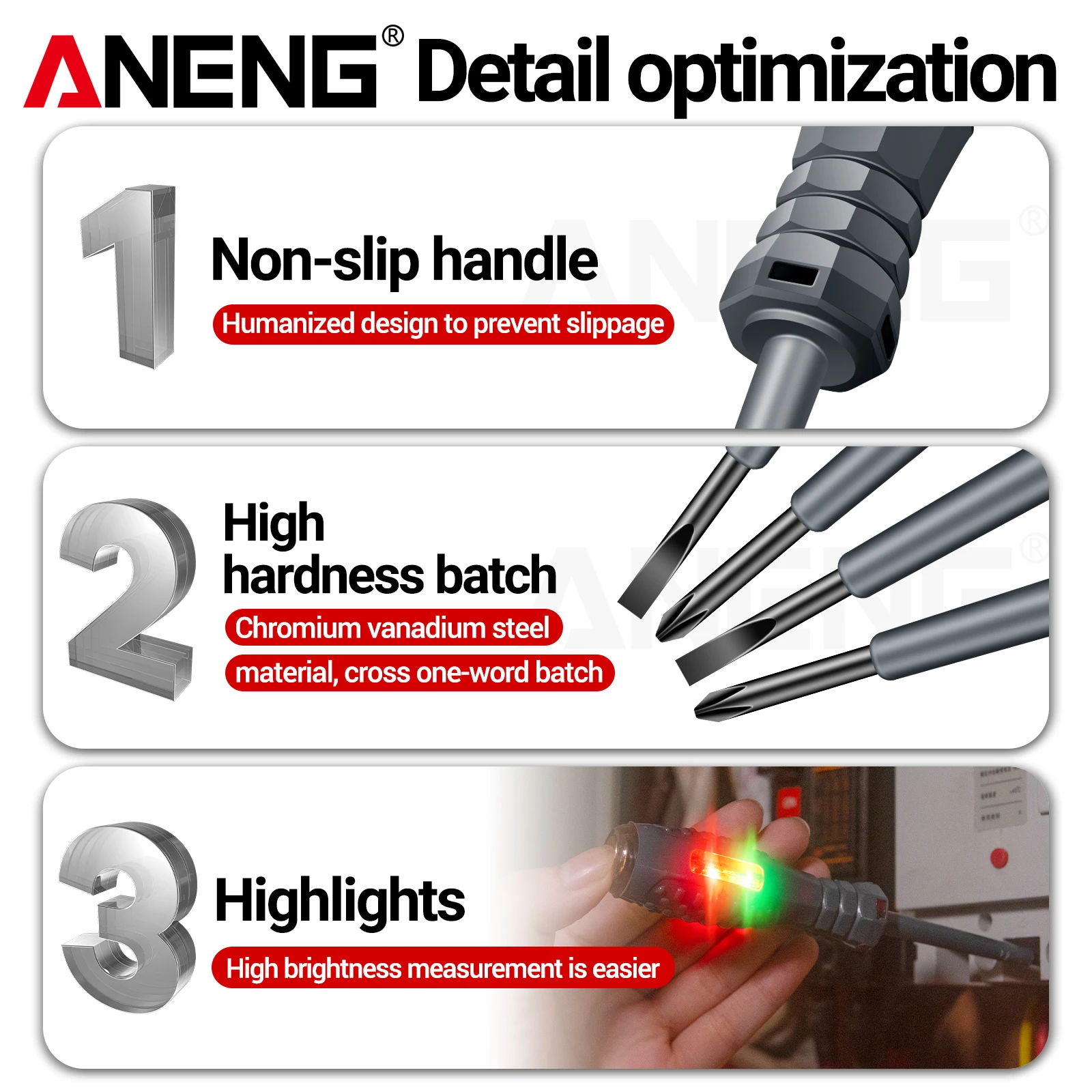 ANENGB05 2Pcs Word/Cross Screwdriver Electric Tester Pen Multi-functional Household Screwdriver with Indicator Electrician Tools