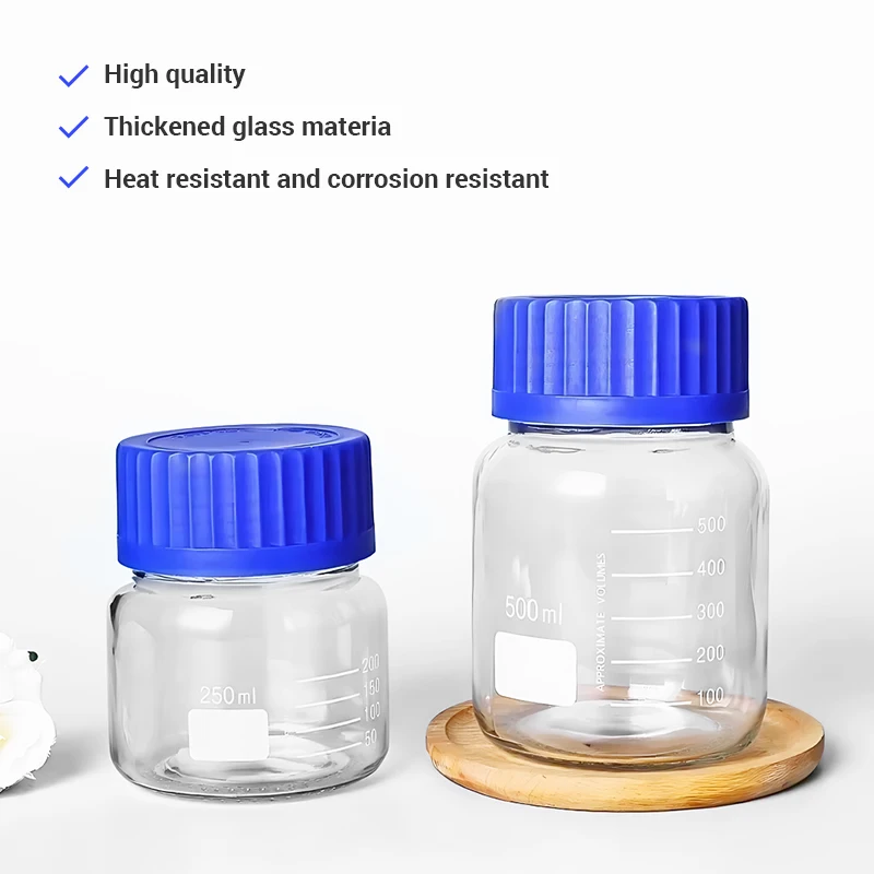 WESTTUNE 250 مللي/500 مللي/1000 مللي زجاجة كاشف زجاجية مستديرة متدرجة زجاجة مختبر شفافة مختومة مع غطاء برغي أزرق GL80 #3
