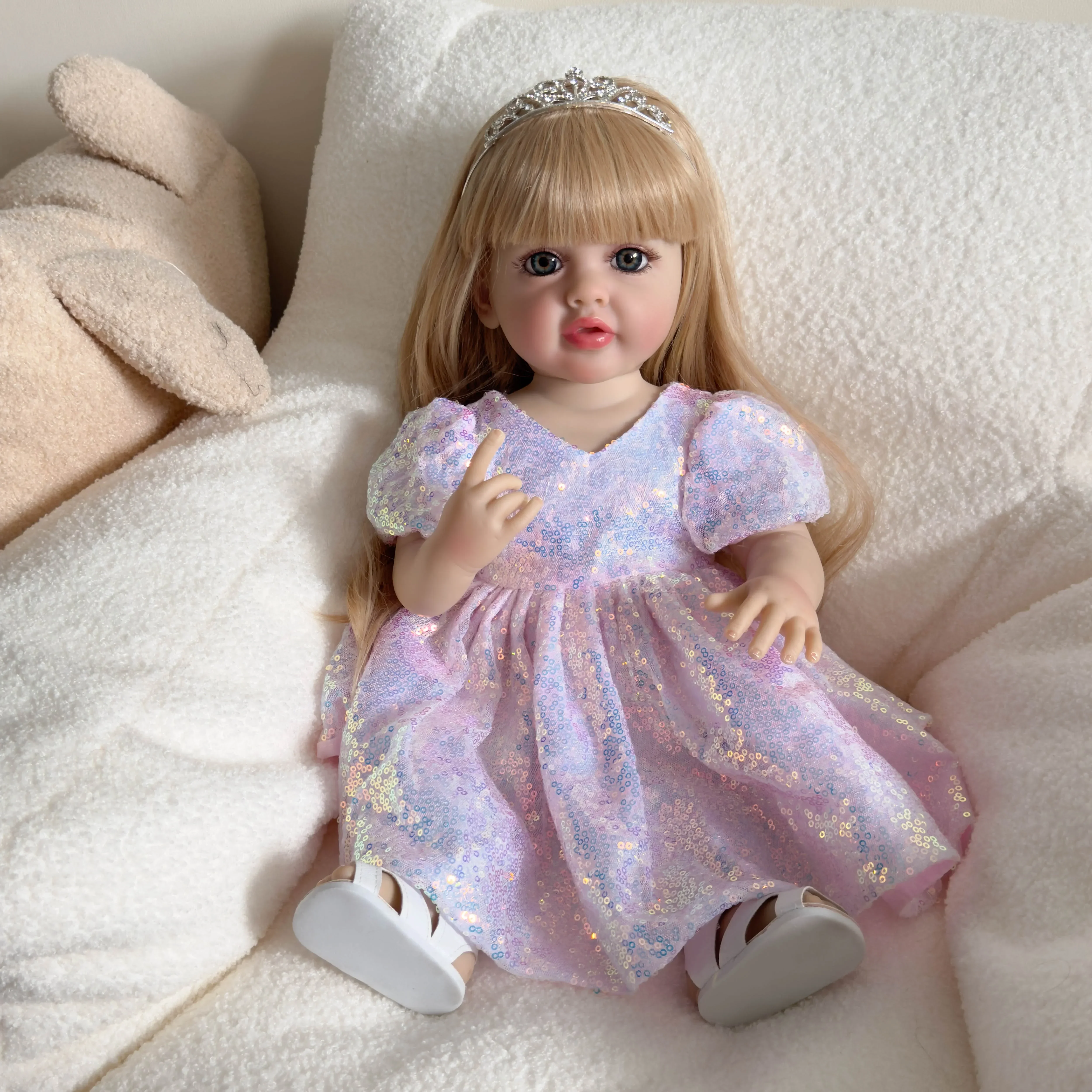 55CM Betty Full Body Soft Silicone Vinyl Reborn Toddler Girl  Pretty Princess Lifelike Baby Doll for festival Gift