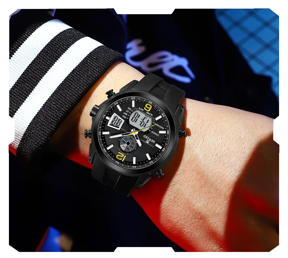 REWARD montre digitale homme quartz multifonction date chronomètre bracelet silicone étanche montre digitale sport fashion homme