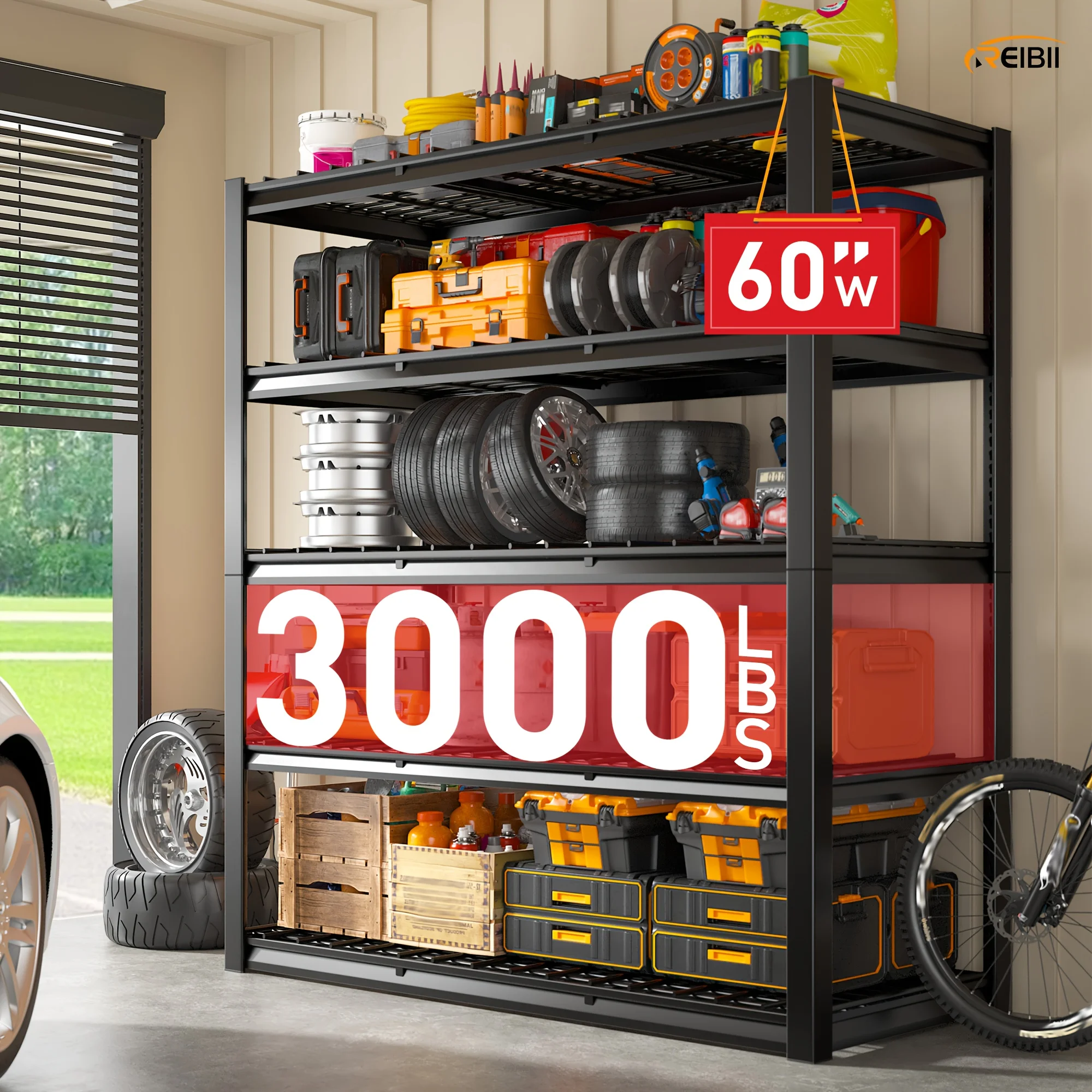 

3000LBS Heavy-Duty Adjustable 5-Tier Metal Shelving Unit Suitable for Garage, Workshop, & Commercial Use - Carbon Storage Rack w