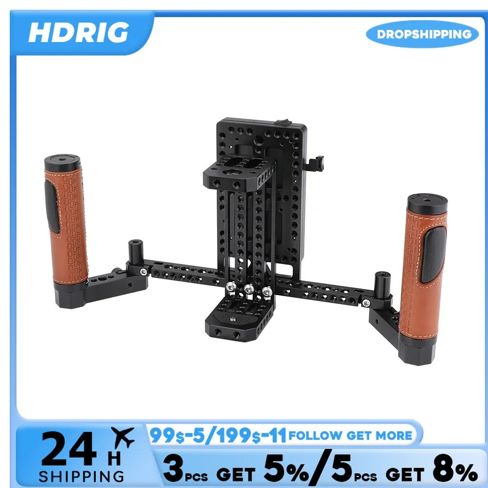 HDRIG Director\'s Monitor Cage Rig With V Lock Power Splitter Leather-covered Handle Grips Kit for 5\