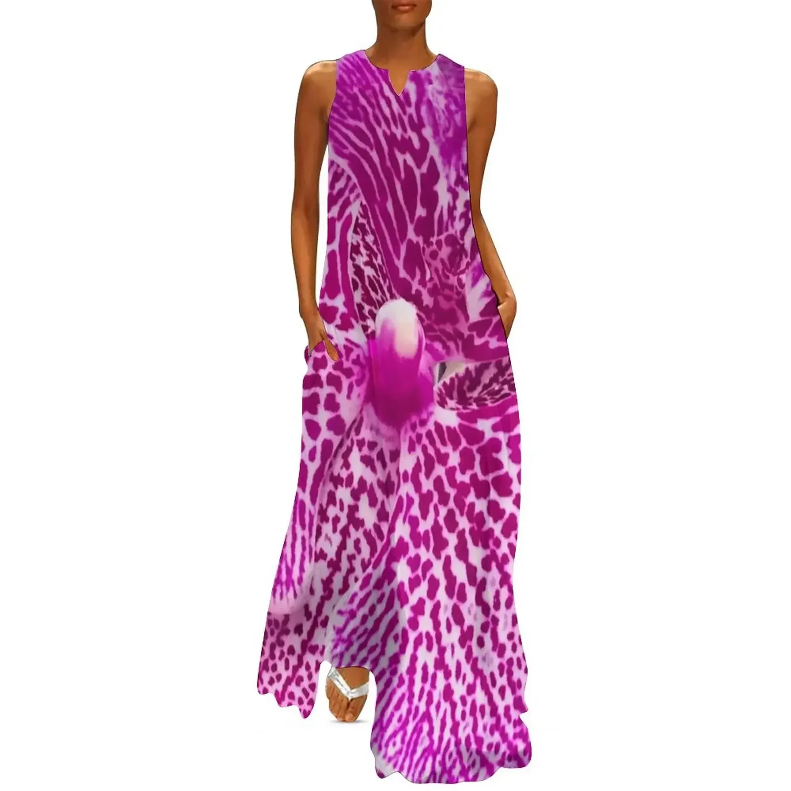 

Pink-Magenta Orchid Flower Exotic Art Photo Long Dress Woman fashion Dress