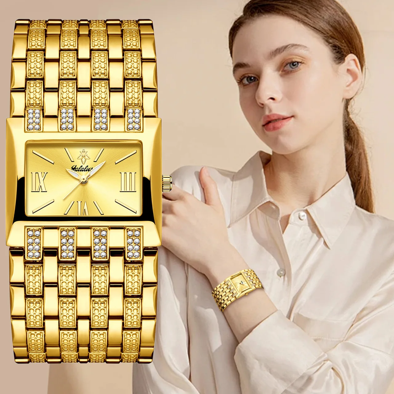 Yalalusi square dial women's watch luxury women's watch with diamond studded chain strap women's watch