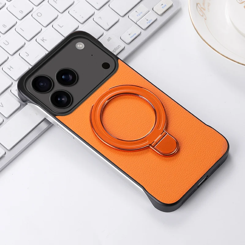 Luxuriöses Business-Leder-Slim-Case ohne Rahmen mit Magnetverschluss für iPhone 17 Air 16 E 15 14 Plus 13 12 Pro Max 11 für MagSafe – Mattierte Hülle