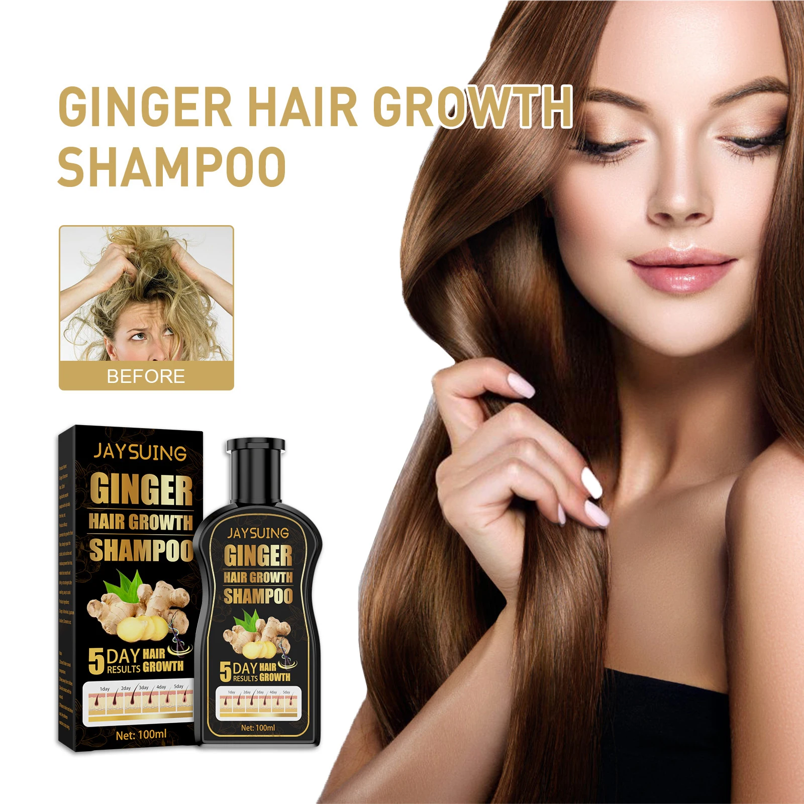 

Ginger Hair Shampoo Professional Hair Scalp Treatment Oil Control Hair Growth Dense Anti Hair Loss Anti Itching 100ML