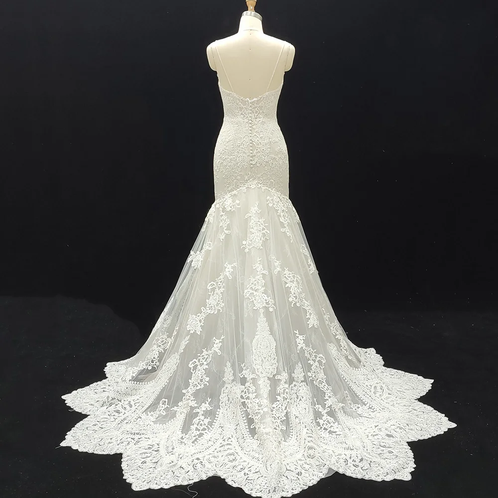Simple Modern Wedding Dresses Elegant Lace Backless Sweep Train Bride Gowns Sexy Sleeveless Vintage Mermaid vestidos de novia