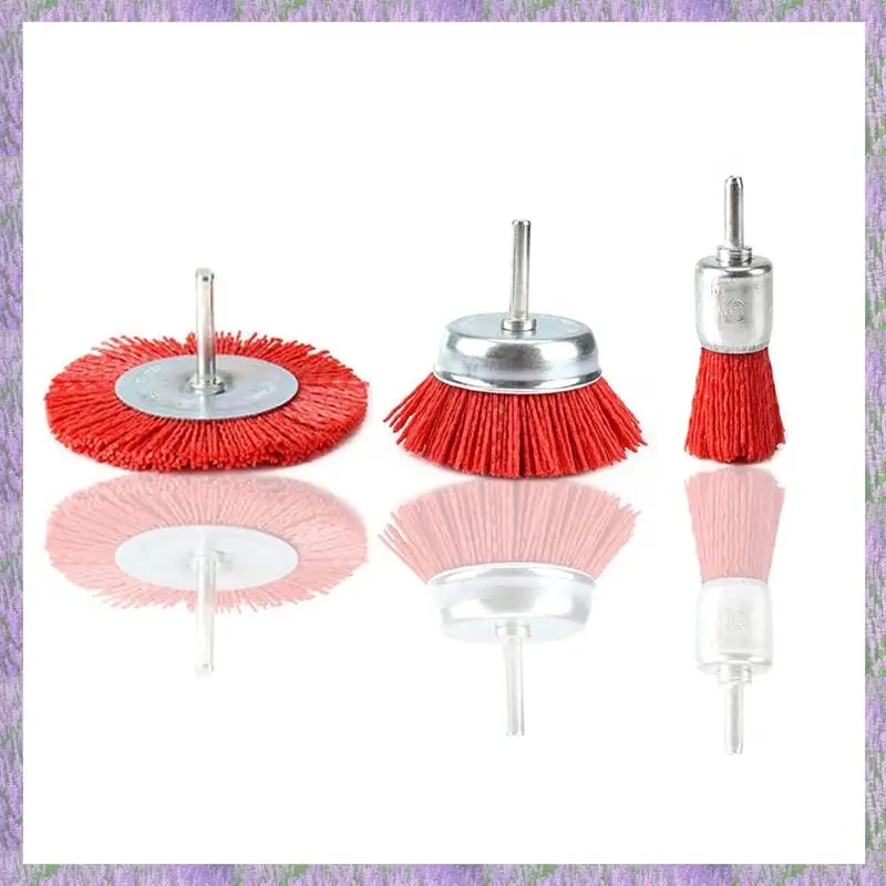 

A63K-3 Piece Nylon Filament Abrasive Wire Brush Wheel & Cup Brush Set With 1/4 Inch Shank For Removal Of Rust/Corrosion/Paint