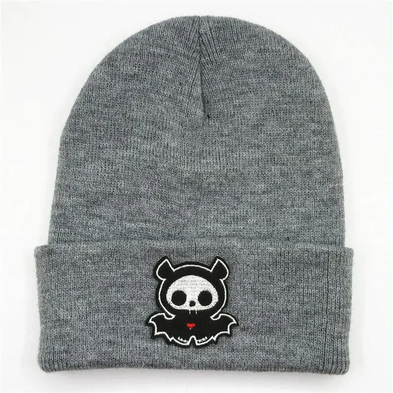 Winter Warm Cotton Cartoon Ghost Embroidery Thicken Knitted Hat Skullies Cap Beanie Hat for Men and Women 53