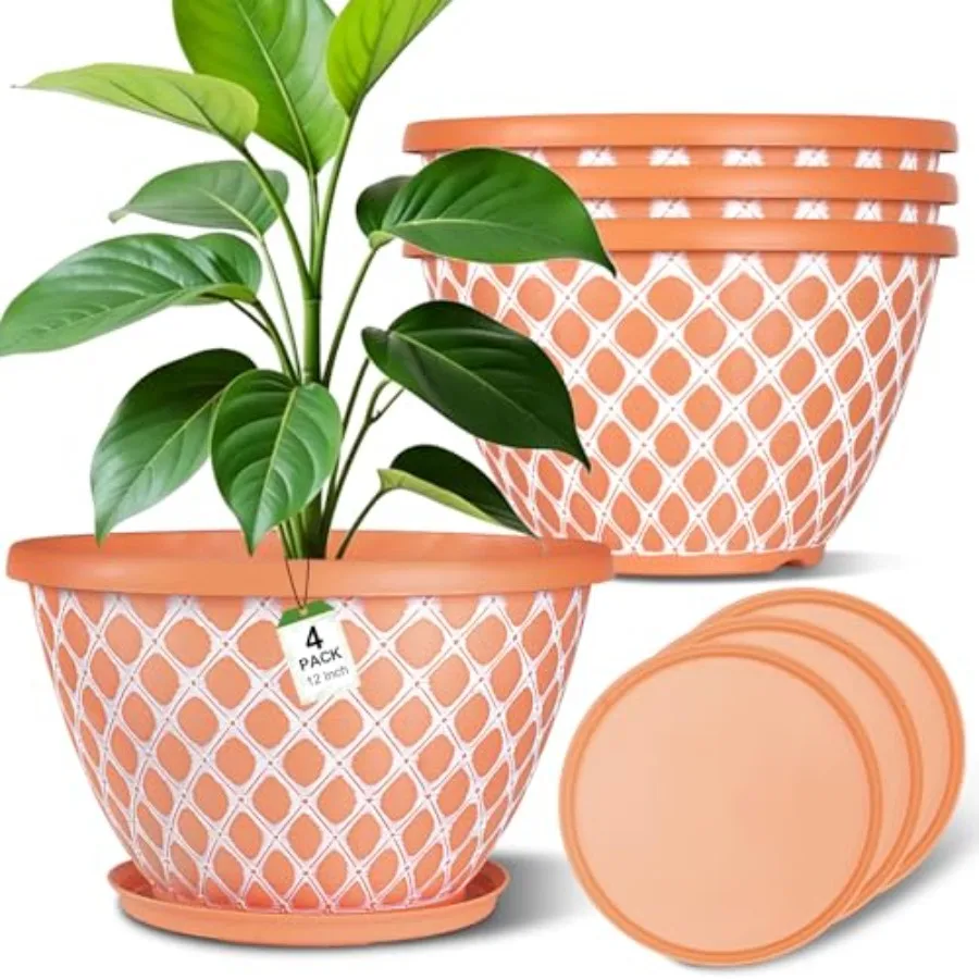 

4 Pack Pots for Plants, Durable Large Plant Pot, All-Weather Flower Pot for door Outdoor Patio Yard, Garden Planters for Housep