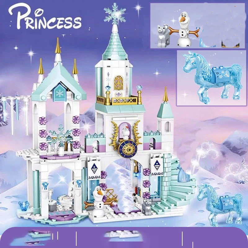 Disney Frozen Dream Princess Elsa Ice Castle Princess Anna Set Building Model Blocks Gifts Toy