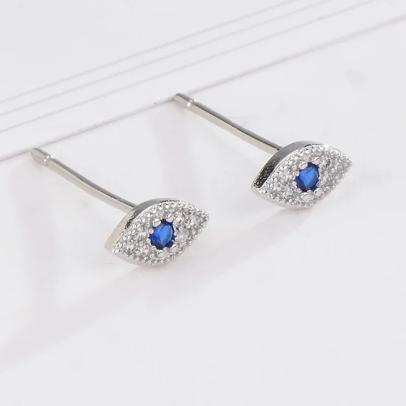 

925 Sterling Silver Zircon Blue Evil Eye Stud Earrings Women Classic Temperament Wedding Jewelry Accessories