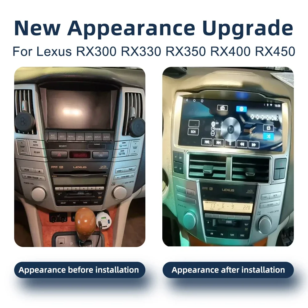 QLED 1920*720 Android 14.0 Car Radio For Lexus RX330 RX350 RX400 GPS Navigation CarPlay 4G WiFi Bluetooth DSP Multimedia Player