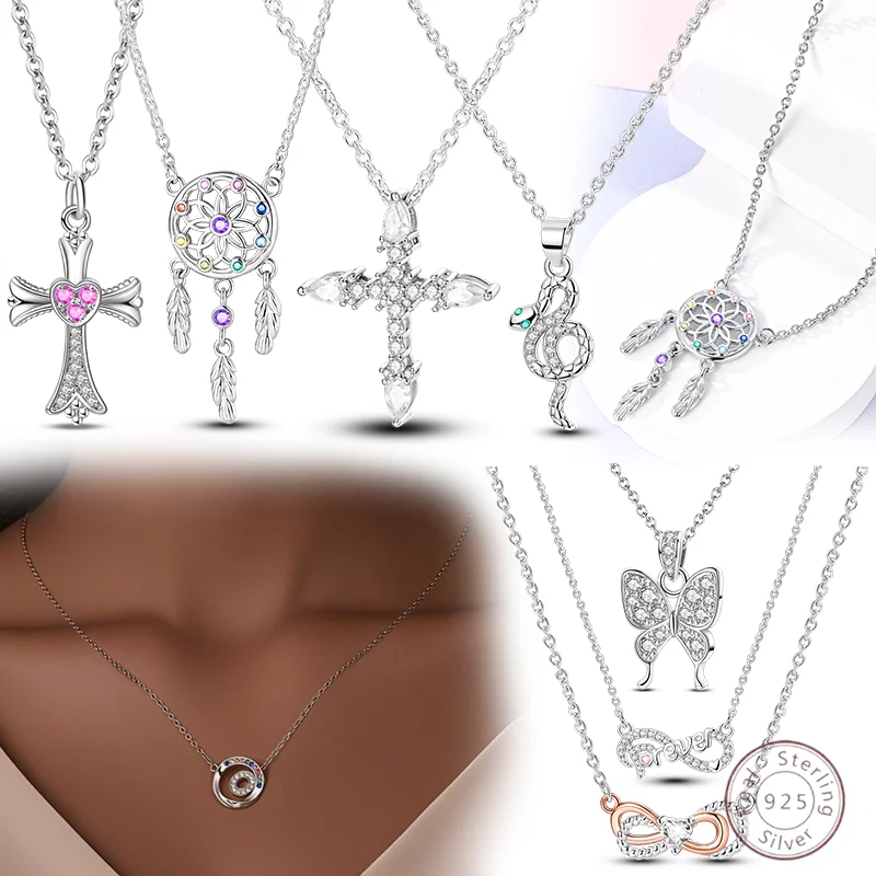 

Brand New 925 Sterling Silver Necklace Cross Church Vow Butterfly Zircon Pendant Necklace Women Fashion Jewelry Making Gift