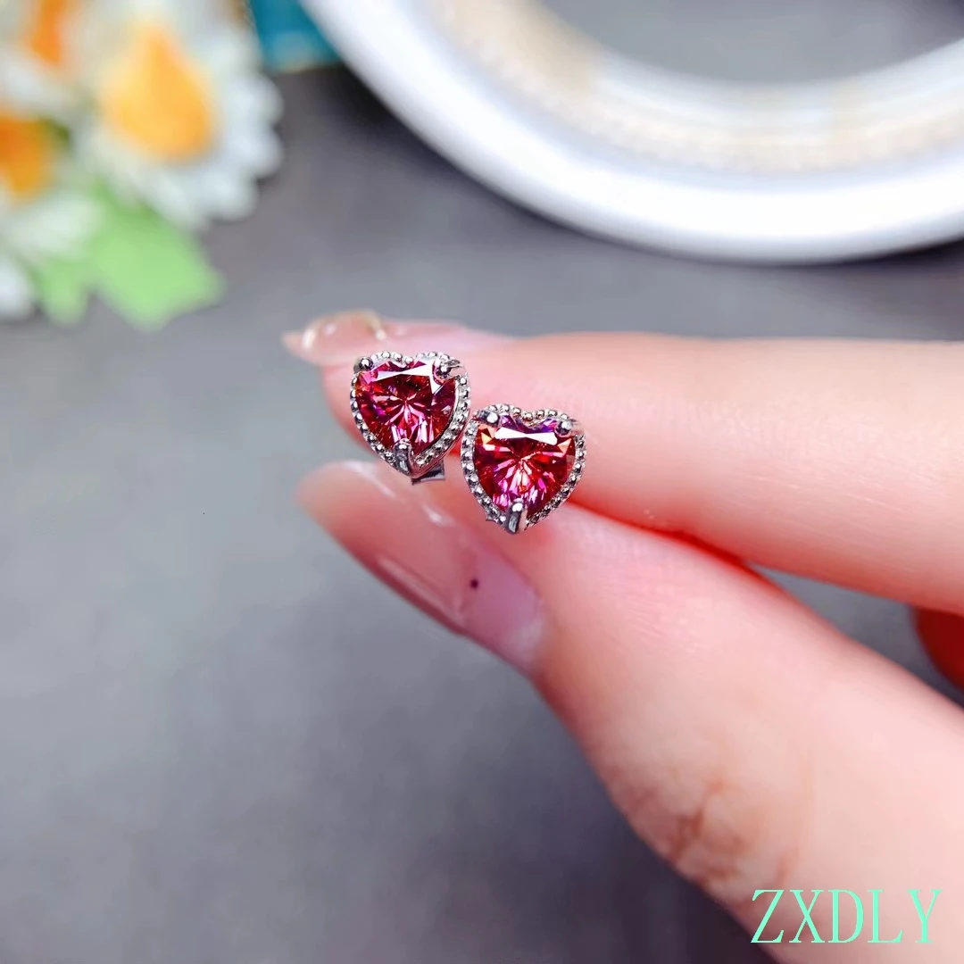 

Newest Heart Style Watermelon Red Moissanite Earrings Women Stud Earrings 925 sterling Silver Lab Diamond gift GRA