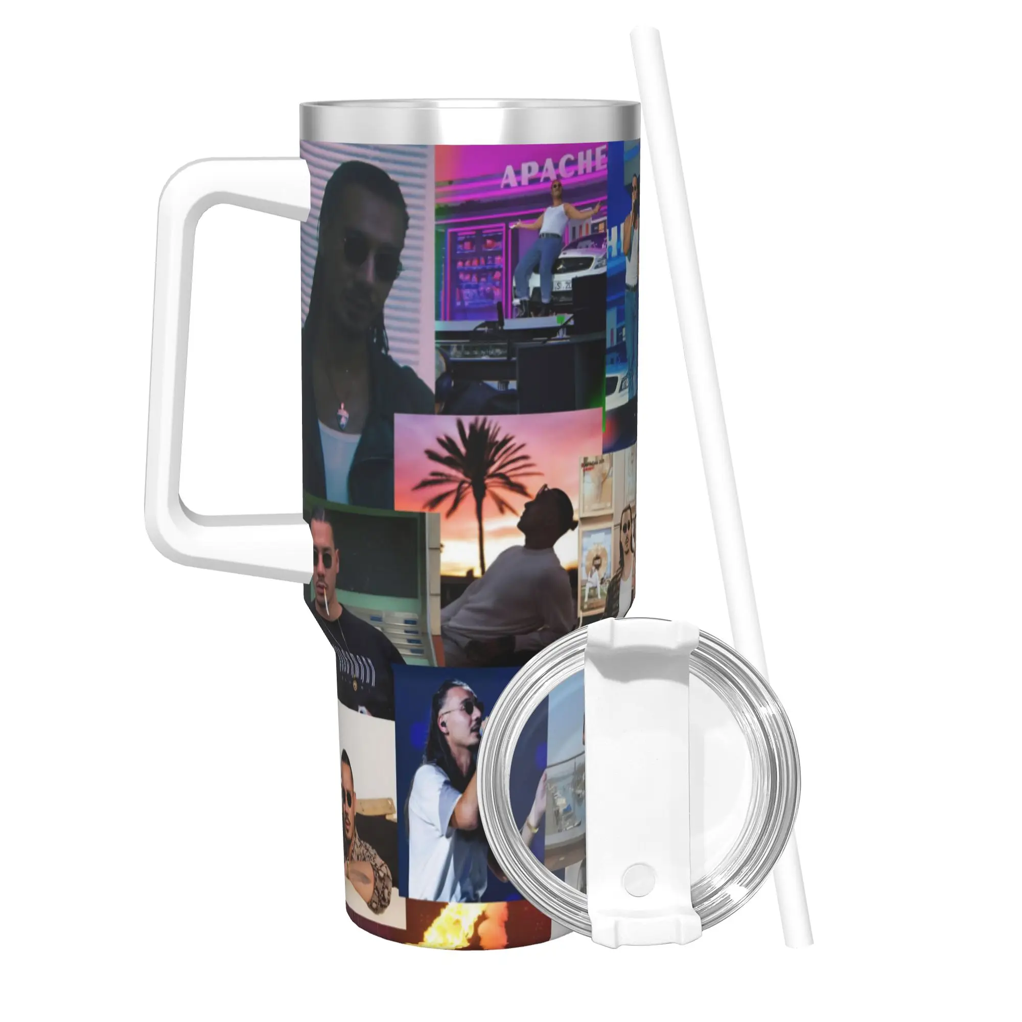 Apache207 Rapper Tumbler With Straw  Stainless Steel Mug Cups Double Wall Vacuum Insulated for Cold Or Hot 40oz