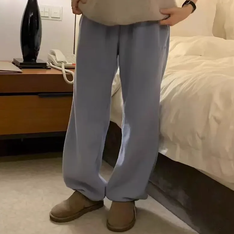 Once taille élastique Simple contrainte pied velours côtelé pantalons de survêtement chaud pantalons décontractés taille haute jambe droite pantalons longs hiver 2025