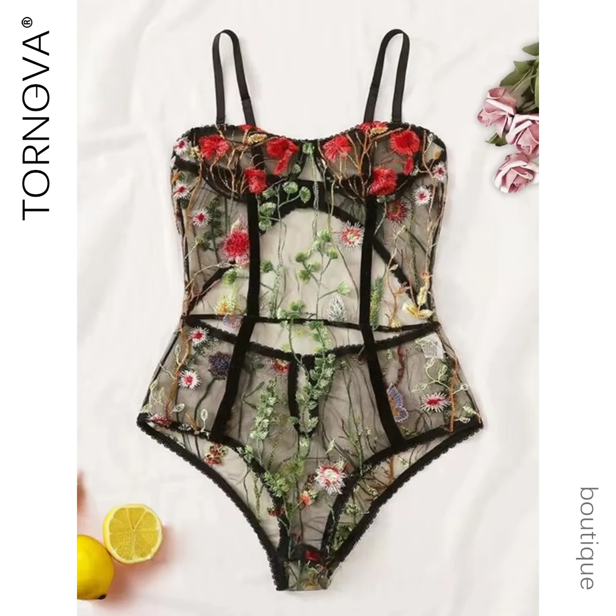 

Tornova сексуальное женское нижнее белье с вышивкой для взрослых, цельное кружевное нижнее белье, цельная ночная рубашка на подтяжках, женское прозрачное порно белье