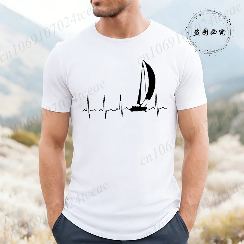 Sailing Heartbeat Graphic T Shirts for Men Women Short Sleeve Clothing Summer Fashion T-Shirts Sailing Ekg Men's Tee Clothing