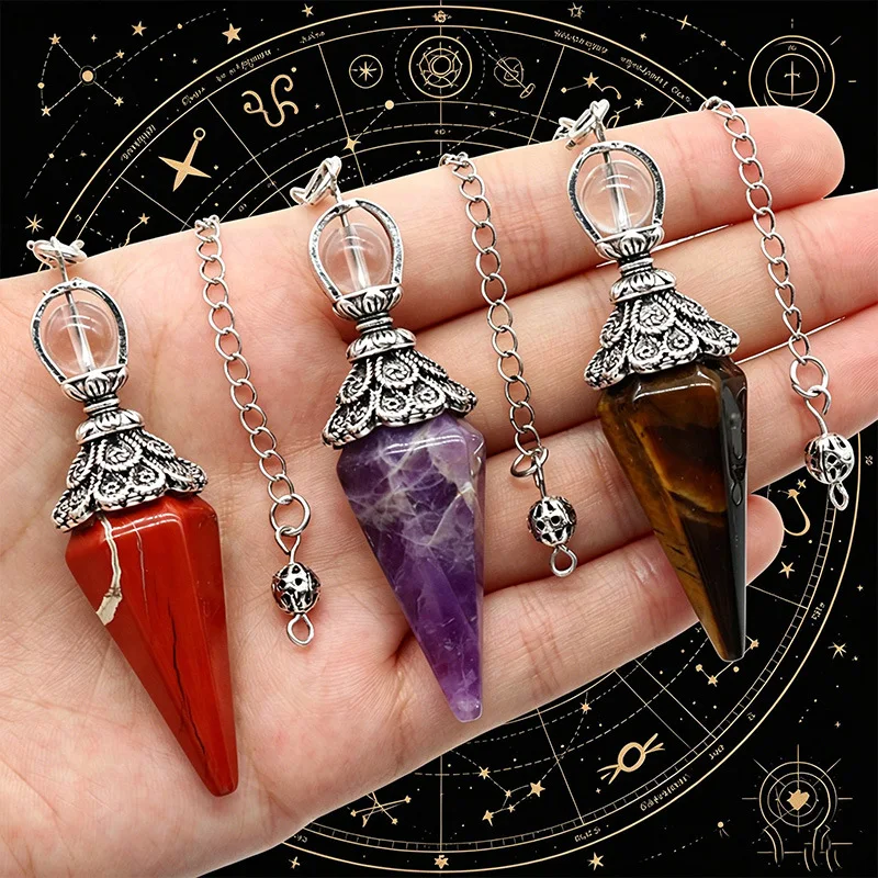 6pcs/lot Natural crystal hexagonal pillar spirit pendulum pendant, dual-use, retro court style pendant jewelry
