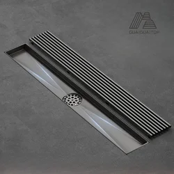 Gun Gray Floor Drain Long Strip Stainless Steel Shower Room Bathroom All Copper Anti Odor Core Sink Drain  Shower Accessories