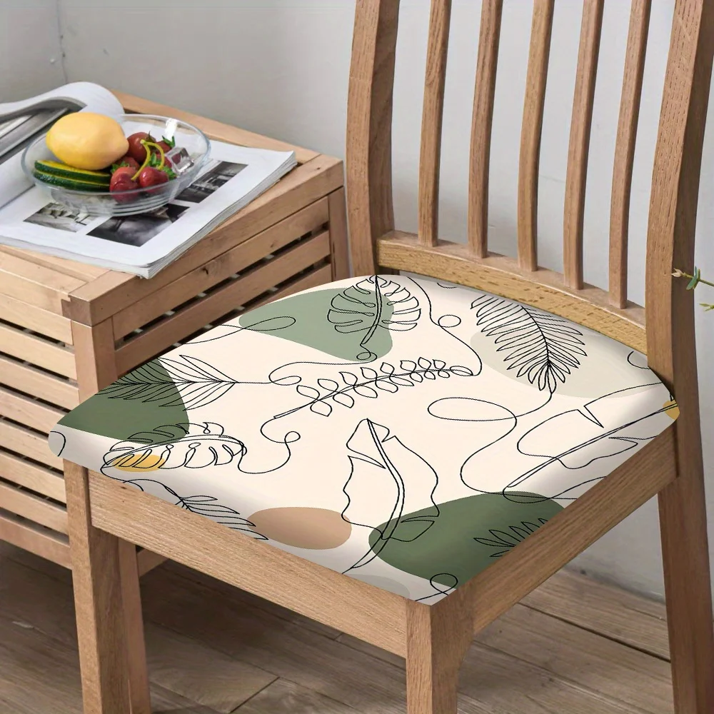 2/4/6pcs Chair Seat Slipcover, Boho Leaf Print Elastic Chair Cover for Dining Room, Washable Modern Furniture Protector