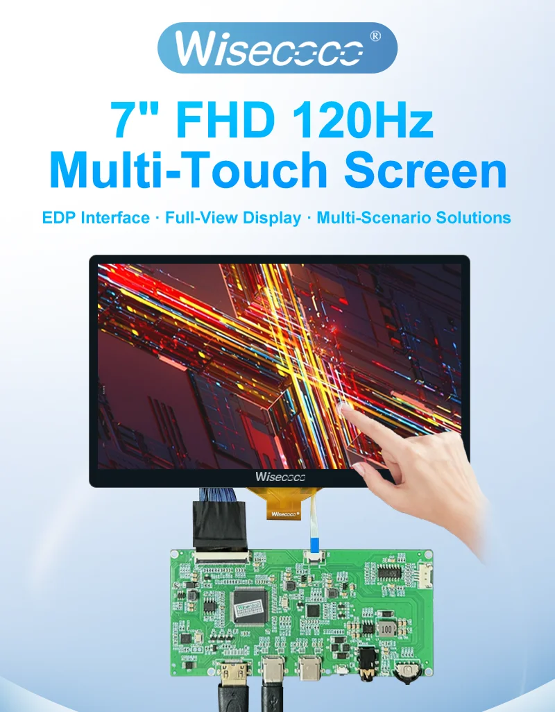 Wisecoco 7 Inch Touch Screen 1920x1080 FHD 120Hz High Refresh Rate LCD Display Type-C for Raspberry Pi Gaming DIY Project