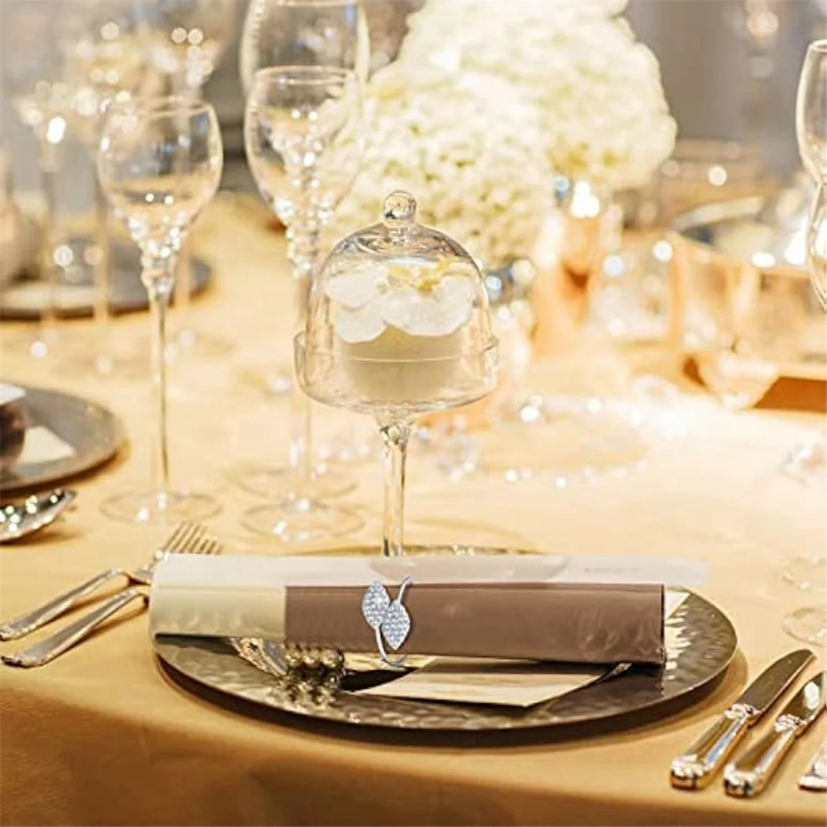 

N38R_100pcs Napkin Rings,Leaves Napkin Holders Rhinestone Napkin Buckle-B