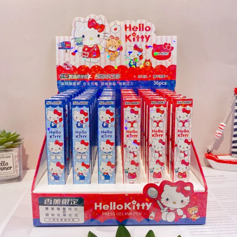 

24 шт./лот Kawaii Sanrio Kitty Press гелевая ручка милые 0,5 мм черные чернила нейтральные ручки рекламный подарок офисные школьные письменные принадлежности