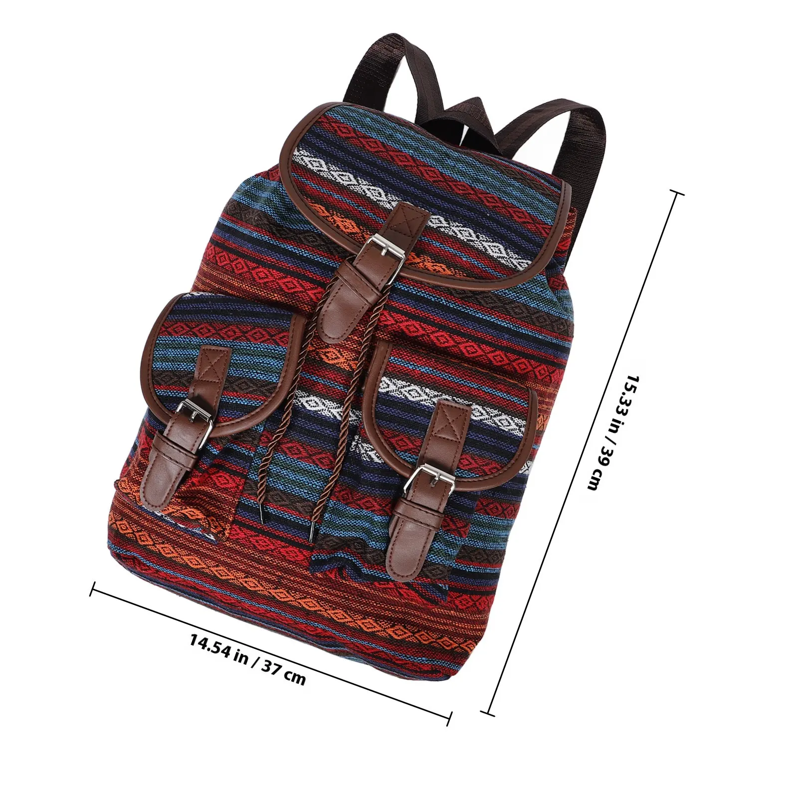 Ethnic Style Vintage Plaid Backpack Large Capacity Drawstring Bucket Bag Boho Fashion Casual School Travel Purse