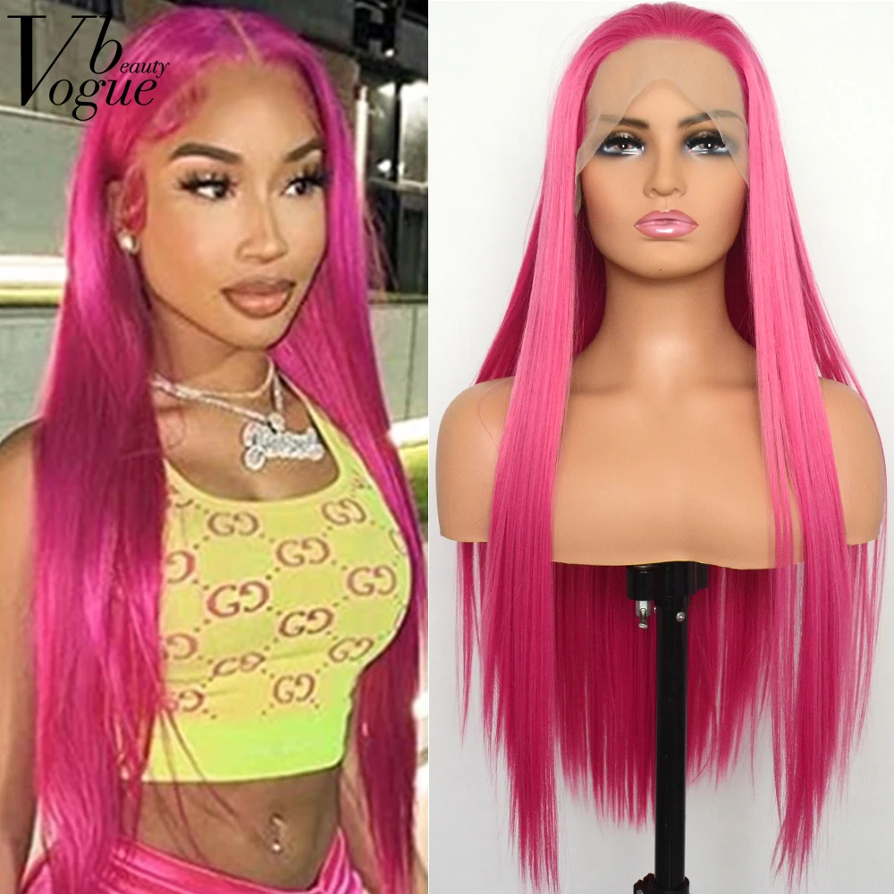 

Voguebeauty розовый пурпурный синтетический кружевной передний прямой парик термостойкое волокно косплей парик для женщин